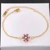 Pulseira Cruzada Europeia e Americana de Joias de Luxo Leve Flor Colorida Diamante Zircônia Folha Girassol Multicamadas Feminina