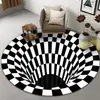 Alfombra Redonda Estéreo 3D Blanco y Negro Transfronteriza de Halloween para Dormitorio, Sala de Estar, Mesa de Café, Alfombrilla Absorbente con Trampa de Ilusión