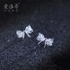 Aretes de Lazo de Plata S925 para Mujer Estilo Coreano Moda Lindo Aretes de Diamantes Distintivos Joyería Dulce para la Oreja G4275