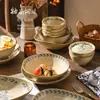 Louça de Mesa Cerâmica Pintada à Mão Estilo Japonês para Uso Doméstico Novo Modelo 2026 Tigelas e Pratos Cor Sob Esmalte Tigelas de Arroz Pratos Pratos de Ramen Pratos de Peixe