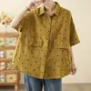 Foto Real da Nova Camisa Casual de Bolinhas 2025 Feminina de Manga Curta Solta Tamanho Grande Vestido de Verão Camisa Casuais Literárias Jaqueta Feminina