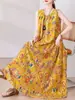 Vestido de algodão e seda plus size super emagrecedor e que valoriza a silhueta, estilo novo para usar por cima, vestido casual A-line floral sem mangas solto e jovial
