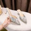Zapatillas de media punta francesas para mujer, zapatos para exterior, verano, estilo hada de las flores con falda, sandalias de punta fina y tacón alto