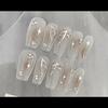 Uñas Vestibles Puramente Hechas a Mano con Relieve de Estrella, Diamantes Triturados, Degradado Blanco Lechoso Transparente Hielo Rubor, Deslumbrante Diseño de Mariposa, Manicura Mediana
