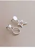 Pendientes de Plata de Ley S925 con un Diseño de Estrella Asimétrico Simple y Elegante, Moda Estilo Coreano Joyería de Plata Pura, Versátiles