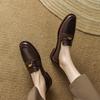 Mocasines Retro de Piel de Vaca con Punta Redonda y Tacón Bajo con Forro de Terciopelo 2026 Estilo Británico Primavera y Verano Zapatos Casuales de Piel Genuina Zapatos Pequeños de Cuero