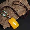 Colgante de Gota de Agua de Cera de Abeja Amarilla, Collar de Cuerda Trenzada de Jade, Colgante de Paz y Seguridad, Cadena para Suéter, Colgante Unisex de Buda Maitreya
