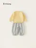 Bangxuan Ropa Casual Infantil Suéter Chaqueta Dulce con Lazo para Niñas Pantalones Jogger Grises Conjunto de Dos Piezas para Niños