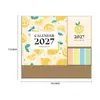 Calendario de Escritorio para Notas 2027 con Base de Madera e Ilustraciones de Frutas Frescas, Calendario de Escritorio con Impresión de Logo de Empresa, Versión Internacional