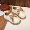 Sapatos de Couro de Primavera para Meninas, Mocassins Britânicos com Laço para Crianças, Sapatos de Princesa Mary Jane de Salto Grosso para Crianças Maiores
