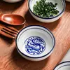 Platitos de inmersión de estilo chino con patrón azul, vajilla de cerámica para uso doméstico, platitos para salsa de hot pot, platitos para snacks, platitos para salsa de soja y vinagre, venta al por mayor