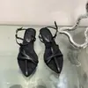 Sandálias Romanas Femininas 2025 Verão Novo Estilo com Tira Fina Design Cruzado Retro Francês para Usar com Saia Sandálias de Salto Grosso Bico Fino