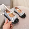 Zapatos de Cuero Redondos Estilo Francés para Niñas, Nuevos Zapatos de Solapa con Lazo para Primavera y Otoño 2026, Zapatos Mary Jane Bajos en Bloques de Color para Niñas