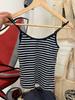 Estilo BM Estilo Americano Ajustado Camisola Corta Rayada bm Chica Caliente Cintura Alta Base Ropa Exterior Top Base Ombligo para Mujer