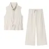 Para Ropa Femenina Transfronteriza Estilo Europeo y Americano Verano 2025 Nuevo Conjunto Casual Chaleco Holgado Ajustable + Pantalones de Pierna Ancha Holgados