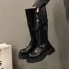 Botas de montaria conversíveis com salto grosso, novas botas de couro para motocicleta, botas femininas de cano alto dobráveis para o outono com sola grossa, 2026 marrom