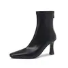 Botas elásticas super elásticas para mujer, botas adelgazantes, otoño e invierno, puntera cuadrada, cremallera trasera, tacón fino, tacón alto, botas de moda para mujer, botines elásticos, talla 42