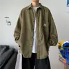 Camisa de Pana de Manga Larga Estilo Hong Kong para Hombre Primavera y Otoño Nueva Holgada Talla Extra Chaqueta Casual para Hombre Ropa Superior