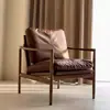 Sillón Individual Vintage de Madera Maciza Nórdica, Silla de Plumas de Cuero Genuino, Sillón Reclinable Perezoso con Relleno de Alta Resiliencia y Alta Resiliencia