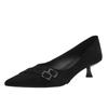 Zapatos de tacón alto de punta estilo 2026, Zapatos de tacón de aguja estilo francés con hebilla de cinturón para el trabajo, Zapatos planos de gamuza suave de corte bajo