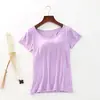 Camiseta con Almohadillas en el Pecho, Sujetador Integrado, Adecuada para Yoga, Se Puede Usar por Dentro o por Fuera, de Manga Corta, Casual, Corte Entallado, Top de Manga Corta