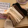 Meias de pelúcia até a panturrilha com bordado de letra P para mulheres, espessadas e forradas com fleece para aquecimento no outono e inverno, meias longas estilo universitário japonês