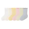Calcetines para niños para otoño e invierno, algodón Clase A, para niños y niñas, color liso, con bordes de volantes, sin costuras, no aprietan, transpirables, calcetines de media pantorrilla