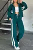 Chaqueta de otoño de comercio exterior Y2K a rayas con cremallera, traje deportivo casual y cómodo para mujer, conjunto de dos piezas, transfronterizo
