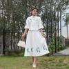 Top Bordado de Estilo Étnico, Ropa de Té de Algodón y Lino Bordada de Estilo Retro de la República de China, Cheongsam Mejorado, Falda Bordada de Cintura Elástica