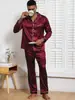 Pijama cruzado de seda artificial negra para hombre, traje de verano de manga larga de color liso, talla grande de verano, ropa de casa para hombre de comercio exterior