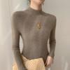 Prendas de Primera Línea de Cachemira Camiseta Base de Punto Ajustada con Cuello Medio Alto para Mujer Color Sólido Suave Cerosa Agradable para la Piel Suéter Interior