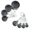Taza medidora de plástico con mango de acero inoxidable de 4 colores, juego de 8 piezas de utensilios para hornear con juego de tazas medidoras graduadas