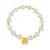 Pulsera de Cristal con Lazo Dorado de Arena y Diamantes, Mismo Estilo que la Joyería de Oro Puzuo, Cristal Blanco Natural con Cuentas de Transferencia, Pulsera Versátil para Mujer