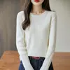 Suéter de Punto de Algodón Puro con Cuello Redondo, Manga Larga, Ajuste Delgado, Costilla, Color Sólido, Camisa Base para Mujer, Novedad Primavera 2026