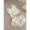 Conjunto de Pijama de Camisola con Ribete de Encaje y Shorts de Nuevo Estilo para Verano para Mujer Dulce Estilo Pequeño Chanel Conjunto de Ropa de Casa