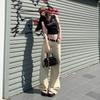 25º look do dia! Estilo Americano Hot Girl Cintura Baixa damasco Perna Larga Jeans Primavera Novo Solto Emagrecedor Reta Calça