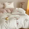 Juego de Cuatro Piezas de Algodón de Fibra Larga de Gama Alta, Bordado de Toalla Grado Materno e Infantil Clase A, Funda Nórdica 100% Algodón, Juego de Ropa de Cama de Algodón Puro 4