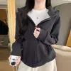 K1616X Estilo Perezoso Chaqueta con Capucha de Grafeno para Mujer Otoño Invierno Cardigan Engrosado Sudadera Holgada Versátil Top de Manga Larga