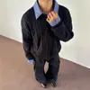 Tricô Retrô Americano Falso Duas Peças com Trança Masculino Outono e Inverno Preguiçoso Tricô de Alta Qualidade Cinza Conjunto Estilo Miu