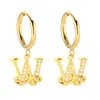 Pendientes de Acero Inoxidable Chapado en Oro 18K con 26 Letras, Pendientes de Zirconia con Forma de Ola de Lujo, Pendientes Elegantes