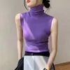 Chaleco de Punto de Cuello Alto para Mujer Otoño e Invierno 2024 Nuevo Ajustado Cuello Alto Chaleco Sin Mangas Camisa Base