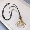 Colar de Franja com Concha Oxford Natural de Design Exclusivo com Pingente Vintage, Corrente Longa para Suéter com Contas de Concha e Pedra Olho de Tigre para Mulheres