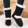 Botas de nieve transfronterizas de suela gruesa, piel y pelo integrados, estilo invernal, forradas de felpa y engrosadas, botas de caña alta cálidas para personas menudas, adecuadas para el Noreste