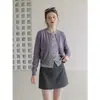 Blusa LiLv azul marinho de gola redonda, imitação de duas peças, peça de outer wear feminina para outono, cardigã suéter de tricô listrado color-block de manga longa