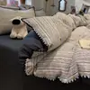Juego de Cuatro Piezas de Algodón Acolchado Estilo Vintage Borde de Concha, Funda de Edredón de Algodón Puro, Sábana Plana, Sábana Ajustable, Juego de Tres Piezas para Cama de Dormitorio~