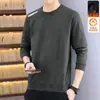 Moletom casual com forro de fleece para homens, novo modelo de inverno em preto, branco e cinza, corte solto, gola redonda, sem zíper, manga longa, top esportivo, jaqueta