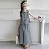 Conjunto de Camiseta T-Shirt com Mangas Bufantes Xadrez Estilo Boneca e Calça Wide Leg 2026 Verão Novo Estilo Infantil Costas Abertas Manga Curta Conjunto de Duas Peças
