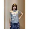 Camiseta de Manga Corta con Estampado de Perro Gris Estilo Chica Caliente para Mujer, Nuevo Top Holgado de Media Manga Off-Shoulder Verano 2026