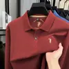 Camisa Polo Paul Bordada 100% Algodón Manga Larga para Hombre de Alta Gama Cuello Solapa Casual Otoño para Hombres de Mediana Edad