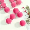 Bolas de Navidad de Color Macarrón Flocadas Transfronterizas 6cm 6 Piezas Set Navideño Decoración Adornos de Árbol de Navidad de Color Sólido